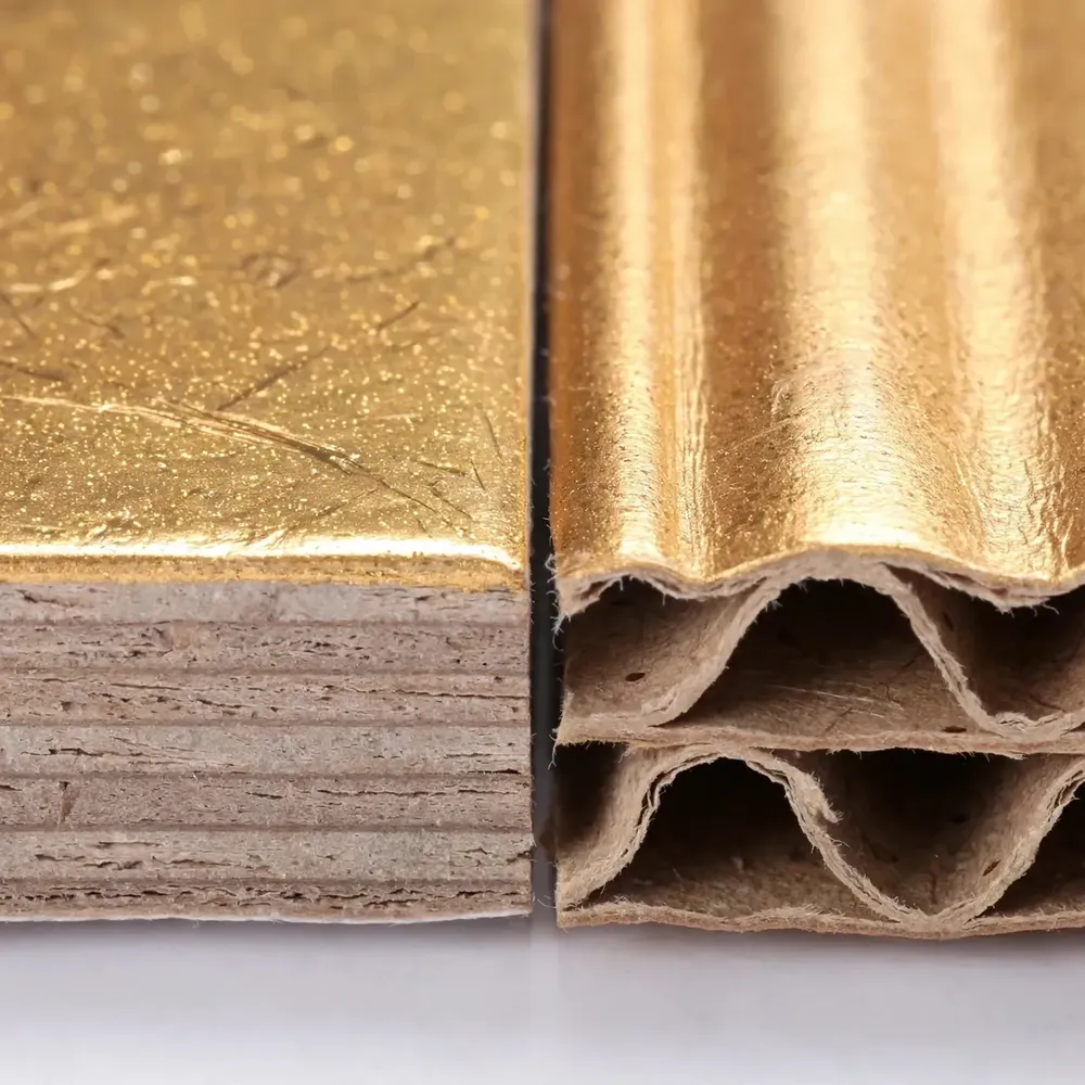 Side-by-side edge comparison of solid board and corrugated board