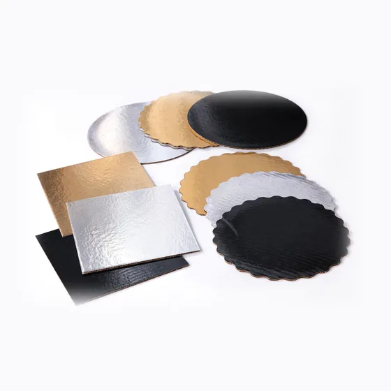Assorted specialty presentation boards in gold, silver, and black